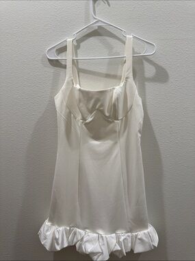 Cream Ruffle-Hem Slip Dress with Wide Straps